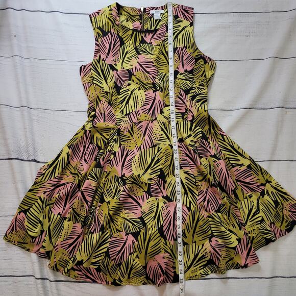 Bar III Size L Sleeveless Tropical Palm Leaf Print Fit & Flare Dress Tropical - Picture 4 of 8